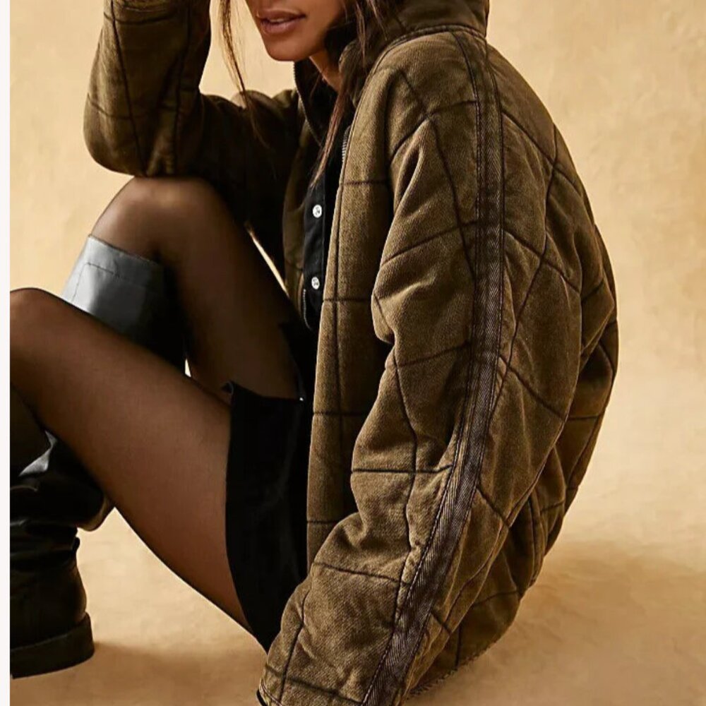 BEST NWT Free People Dolman Quilted Knit Jacket XS/S/M/L Olive Military Green - Picture 2 of 7